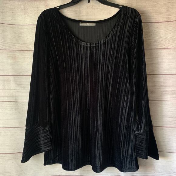 Avon Signature Collection Black Velour Blouse Ribbed Bell Sleeves Large 12-14 - Picture 1 of 15